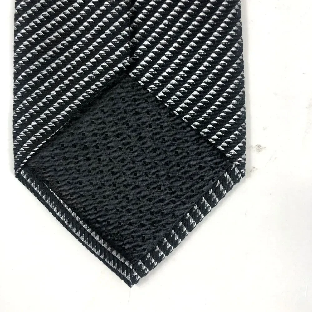 DONA Black & White Geometric Micro Pattern Tie 100% Silk Handmade Necktie Long